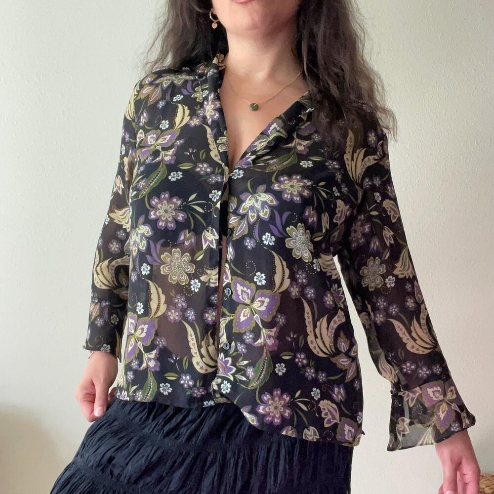 Y2K Vintage sheer floral whimsy fairy top | size M/L